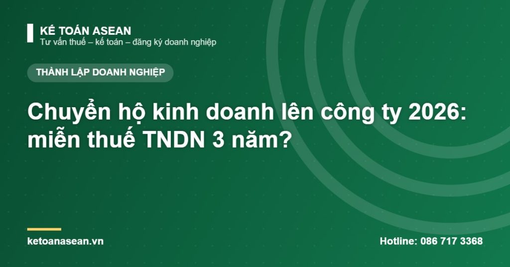 Chuyển hộ kinh doanh lên công ty 2026: miễn thuế TNDN 3 năm?