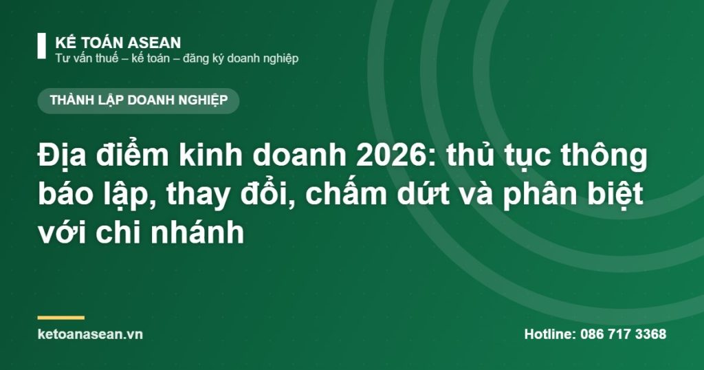Địa điểm kinh doanh 2026: thủ tục thông báo lập, thay đổi, chấm dứt và phân biệt với chi nhánh