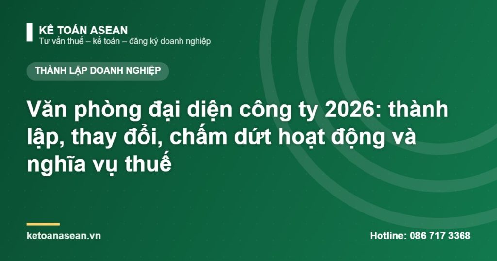 Văn phòng đại diện công ty 2026: thành lập, thay đổi, chấm dứt hoạt động và nghĩa vụ thuế